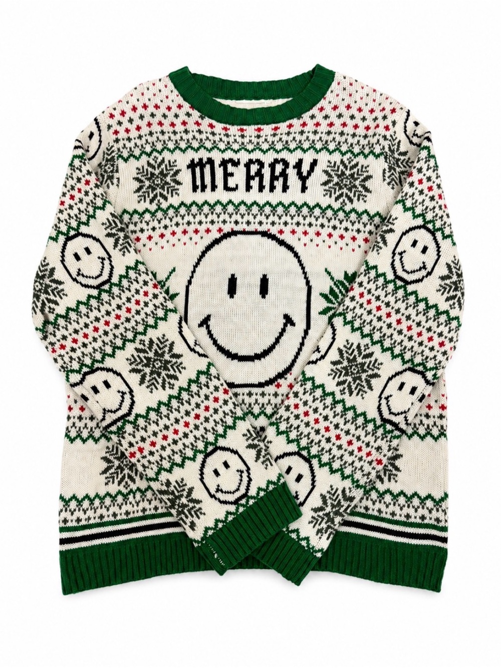 🎄 Merry Smiley Face Christmas Sweater – XL (14–16) | Like New
